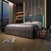Charging Function Bed Upholstery USB Type C Led Lighting and 4 Drawers Youth Beds Double Storage Bed Slatted Frame Made Of Wood Gray (without