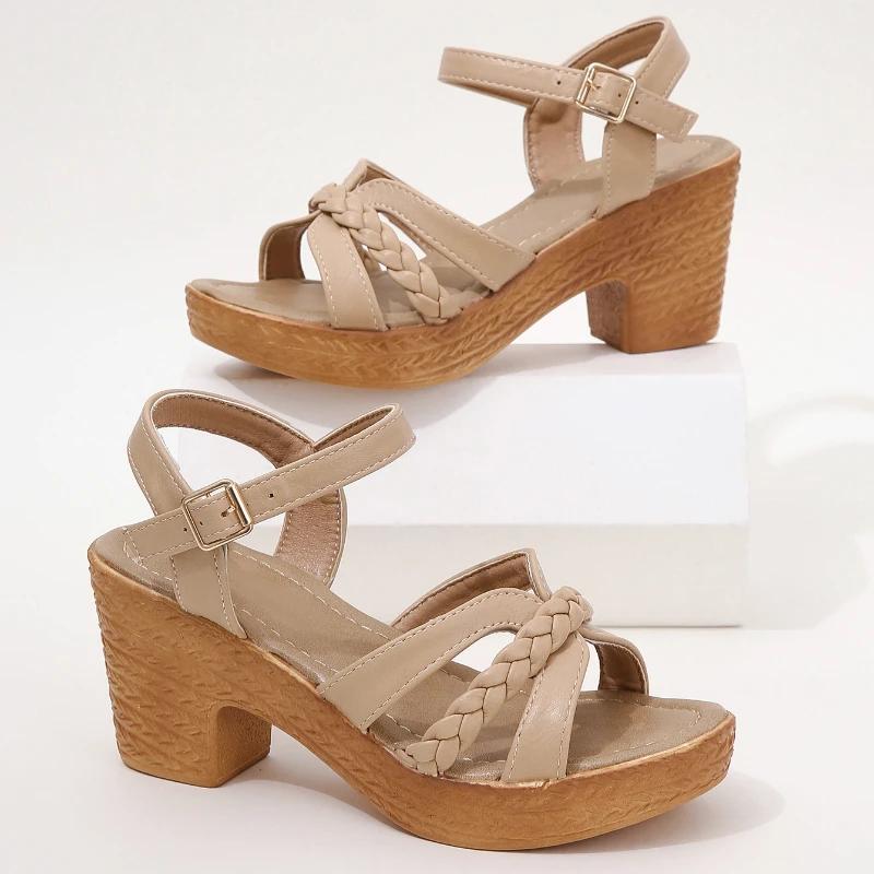 Летние новые открытые босоножки на высоком каблуке модные толстые тапочки женские повседневные пляжные кроссовки модные удобные пряжки Zapatos