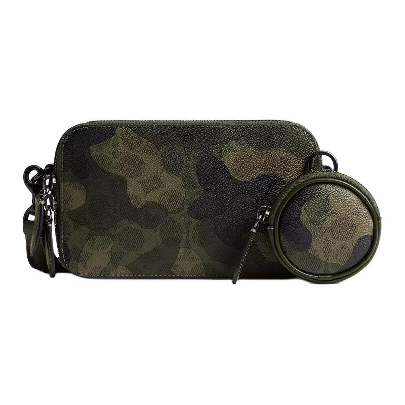 Coach Чартер 19 signature камуфляжный принт застежка-молния coated canvas кросс-боди на плечо маленькая мужская зеленая