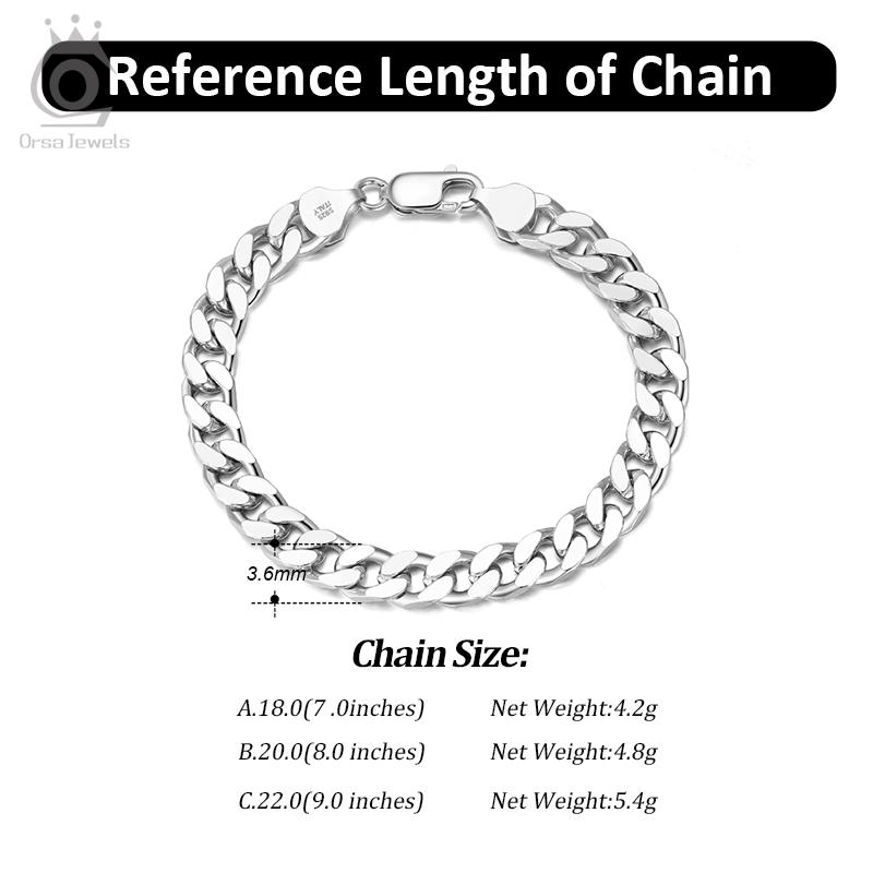 Браслет-цепочка из цельного серебра 925 пробы с кубинскими звеньями, 3,6/5/7 мм, браслет-цепочка с бриллиантовой огранкой, родиевое ювелирное изделие SB104