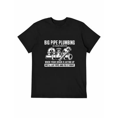 Big Pipe Plumbing Shirt Funny Plumber Graphic Tshirt Drain Service Joke Tee Blue Collar Humor Black Cotton Top