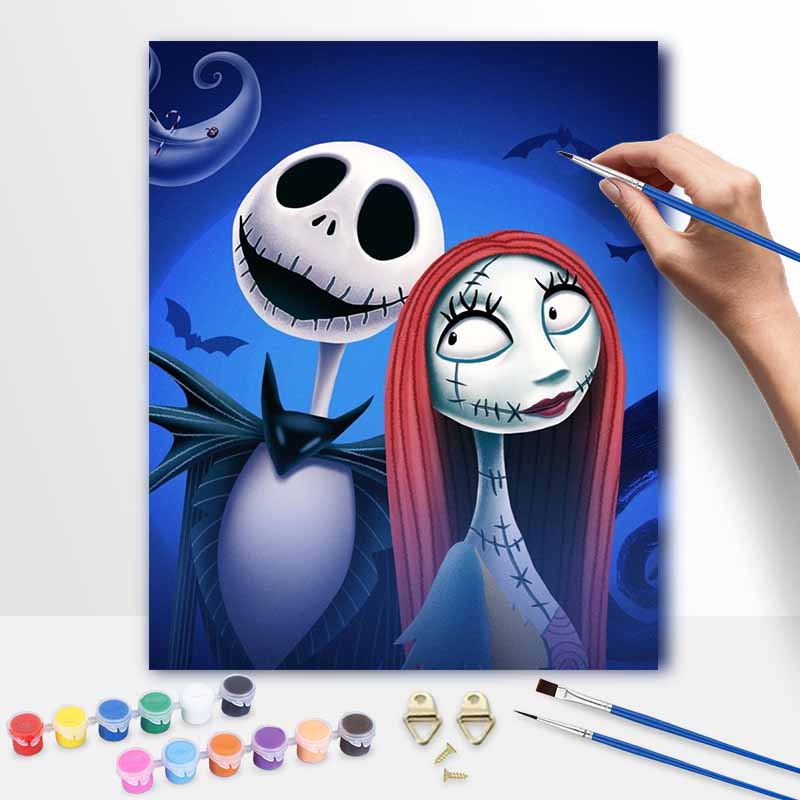 Disney oil painting Jack and Sally painting art handmade diy painting home decoration gift