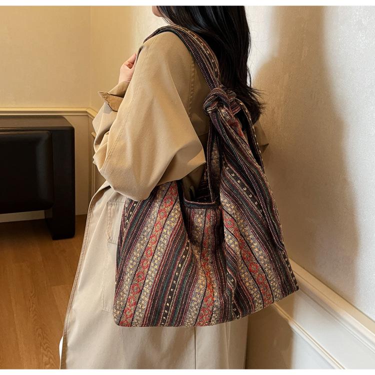 Винтажная полосатая холщовая сумка через плечо - Большая вместимость, Женская модная кроссбоди