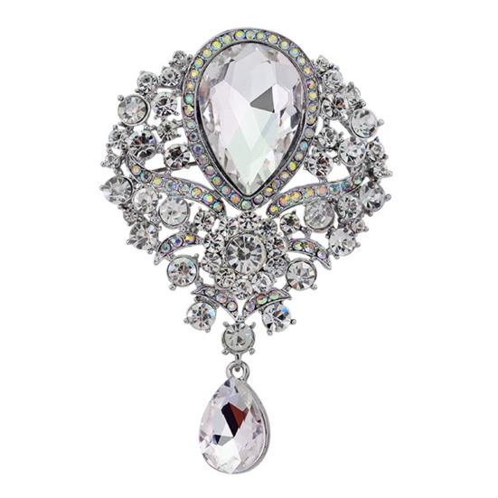 Elegant Water-drop Shape Brooch Shining Rhinestones Faux Crystal Inlaid Pin Wedding Party Badge Jewelry Gift