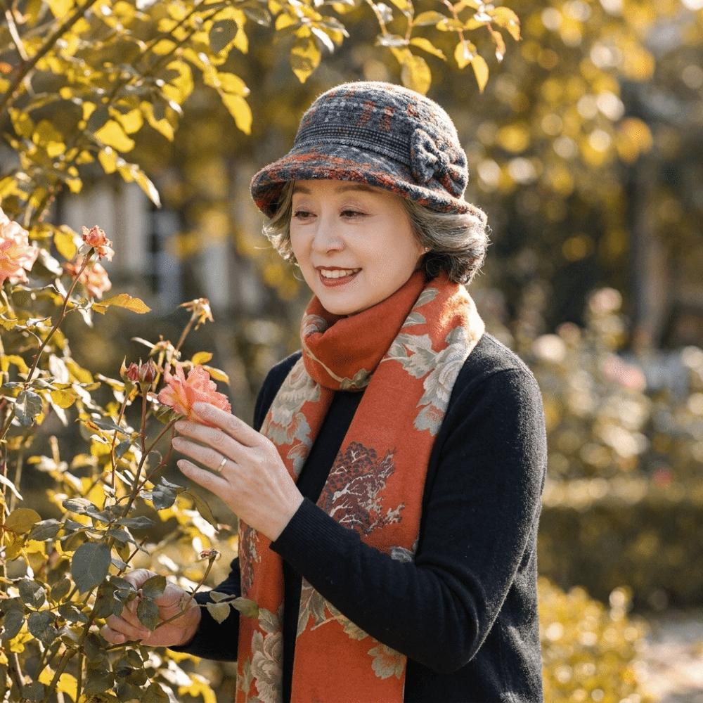 Thickened Bow Top Hat Windproof Cloche Hat Ladies Middle Aged Women Bucket Hat Autumn