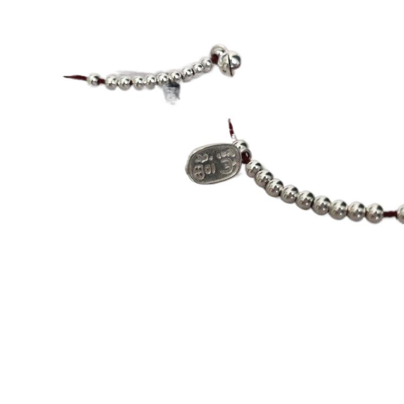 Браслет из красной веревочки Бэньминнянь с серебряной бусиной и подвеской-колокольчиком - Женский плетеный вручную браслет на ногу для мира и удачи