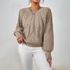 Women's Oversized Knit Sweater Cable Stitch Pullover Long Sleeve Casual Tops White Black Beige Brown Green