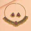 Pendant Tassel Stone Beads Women Decoration Necklace Earrings Vintage Jewelry Set