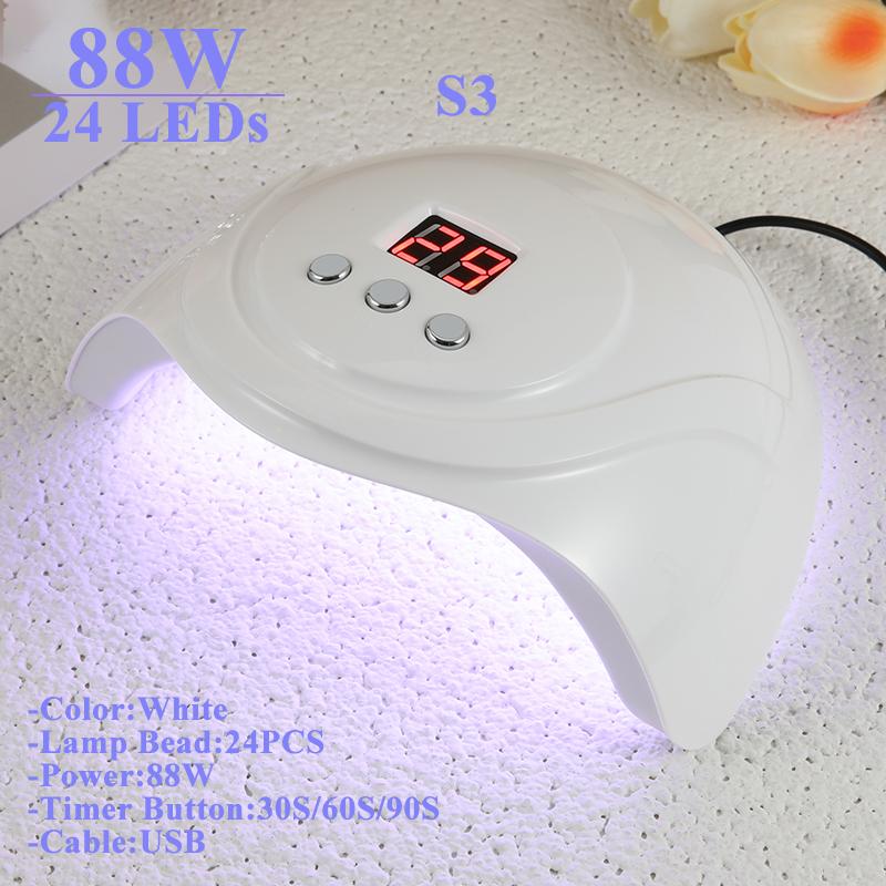 88 Вт УФ-светодиодная лампа для сушки ногтей, машина для отверждения всех гель-лаков для ногтей, 24 шт., светодиодная лампа для маникюра, USB-разъем, автоматический датчик
