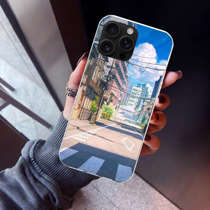 Эстетичный Аниме Пейзаж Чехол для Телефона Для iPhone 17 Air 16 15 Pro Max 14 Plus 13 Mini 12 11 Чехол 7 8 SE Силиконовый Чехол Печать Funda