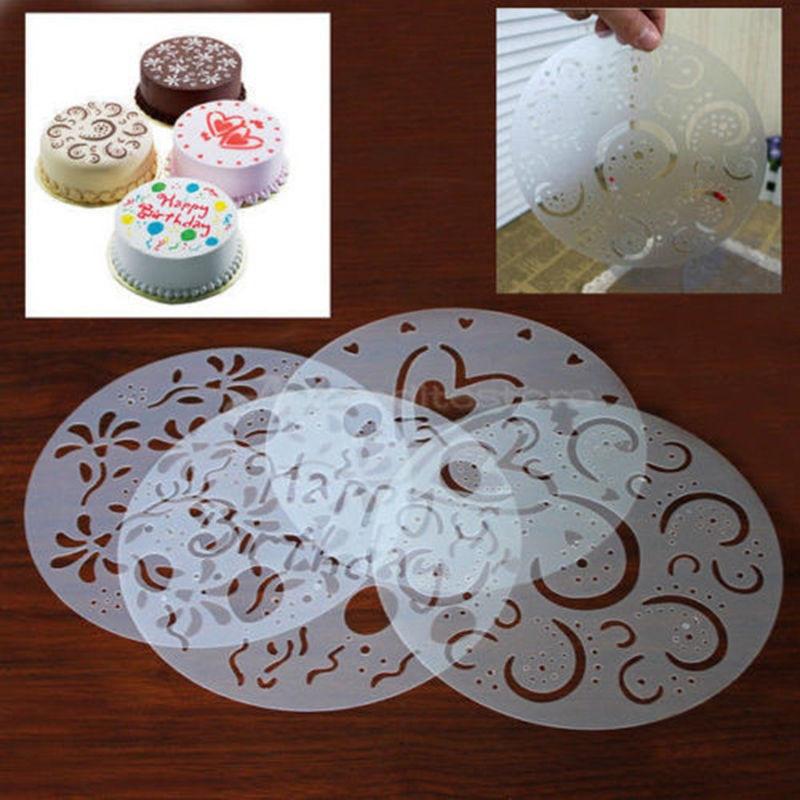 Eco Friendly High Quality 4 Styles Flower Heart Spray Stencils Birthday Cake Mold Decorating ARI