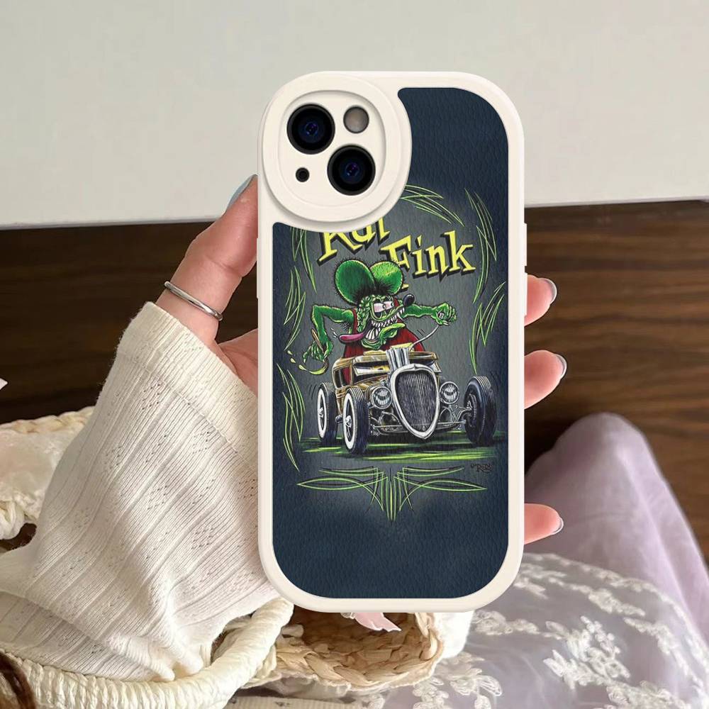 Забавный чехол Rat Fink из твердой кожи для iPhone 14 13 16 Mini 15 14 11 12 Pro Max Plus Fundas