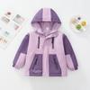 Girls' Fleece-Lined Color Block Windbreaker Jacket, Spring/Autumn, Thick, Windproof, for Medium & Large Children