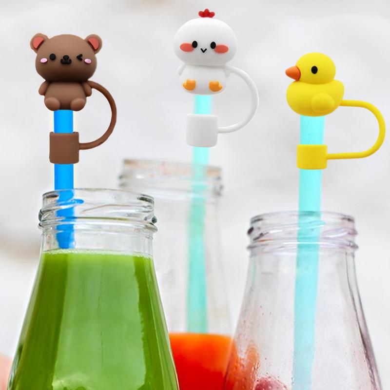 Straw Toppers For Tumblers Portable Straw Caps 3D Cute Animal Decorations Stopper Protector Topper For Women Water Adults Kids