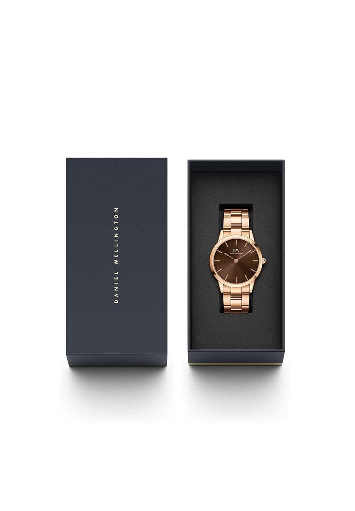Daniel Wellington Iconic Link Wristwatch 40mm Rose Gold Silver Stainless Steel Link Bracelet Rose Gold Brown
