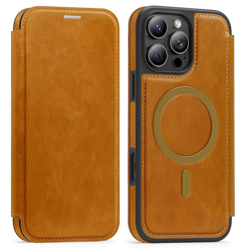 For iPhone 16 Pro Leather Case Compatible with MagSafe RFID Blocking Card Holder Phone Cover