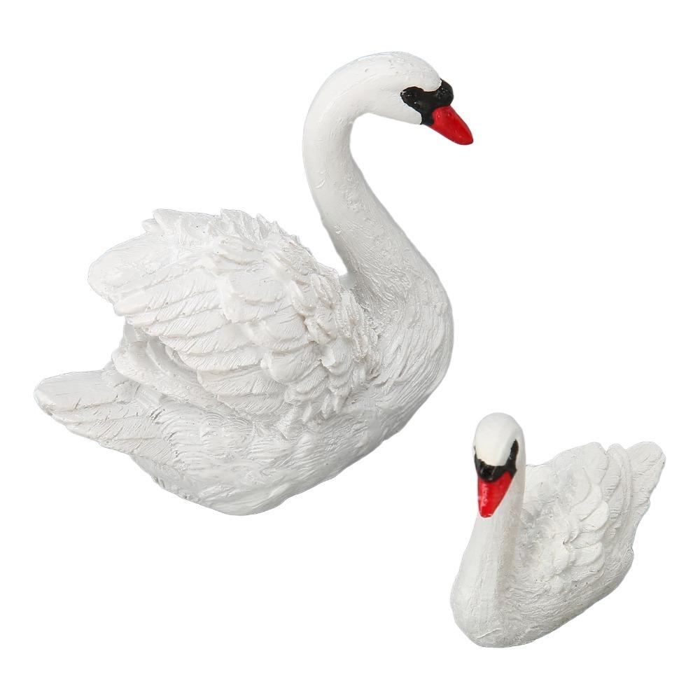 2pcs White Resin Swan Ornaments Small Cake Topper Set Swan Couple Figurines Living Room Decor