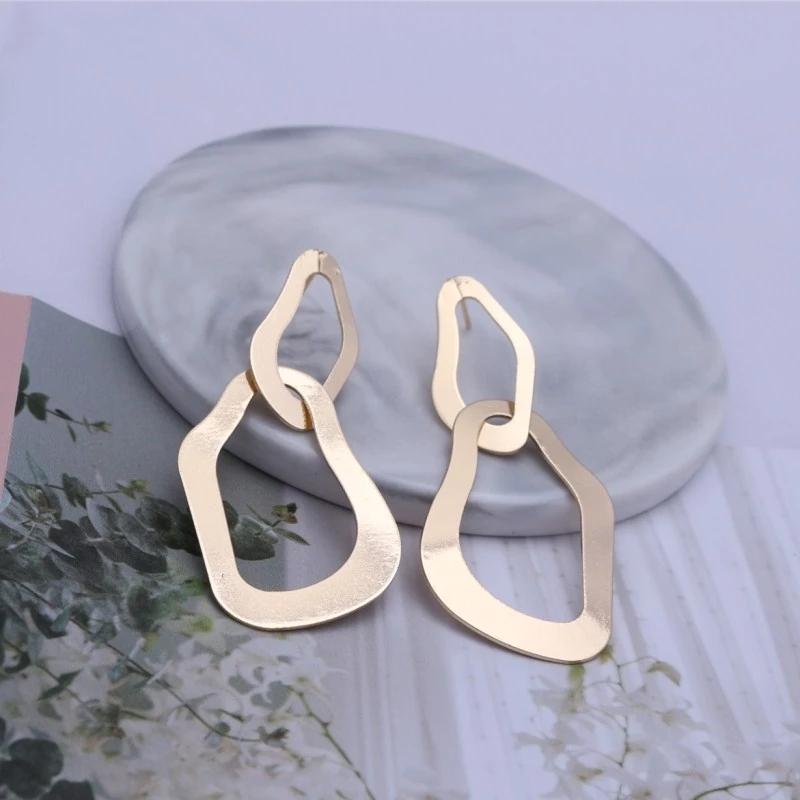Gold Metal Drop Earrings for Women Irregular Geometric Pendants Earrings Trend Brincos Jewelry Gift