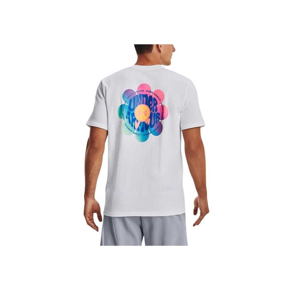 Under Armour Back Graphic Print Round Neck Short Sleeve T-Shirt Men Tops White 1373998-100