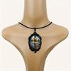 Elegant Chrysanthemum Cross Pattern Glass Pendant Necklace in Black Frame - Fashionable