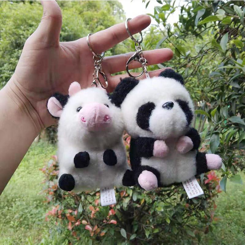 Plush Animal Charming Keychain With Adorable Cow And Panda Design Gift Perfect