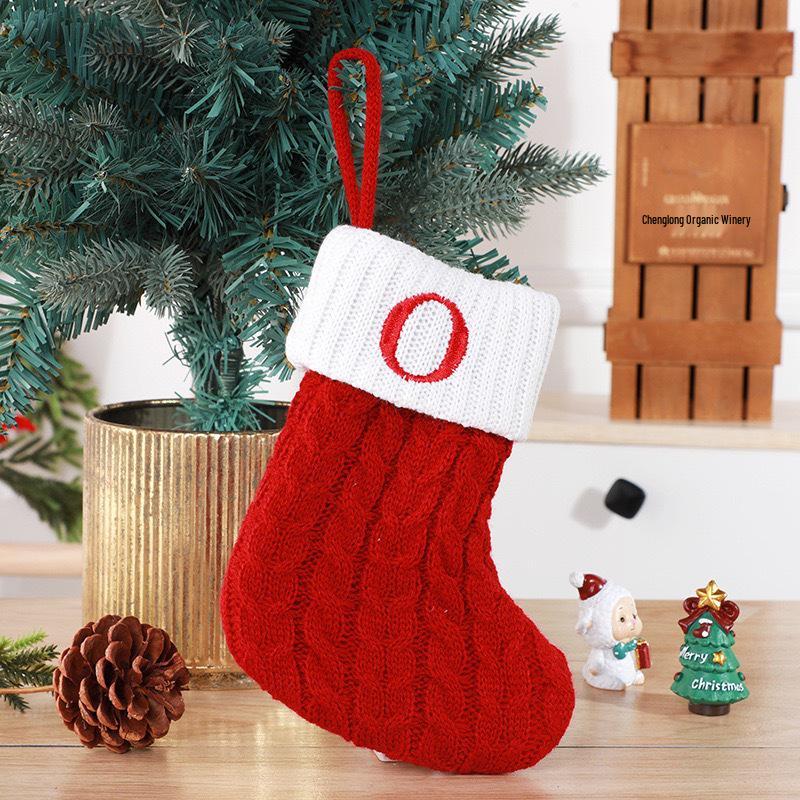 Gold & Blue Christmas Letter Socks – Red Knitted Stockings for Home & Window Display Decor