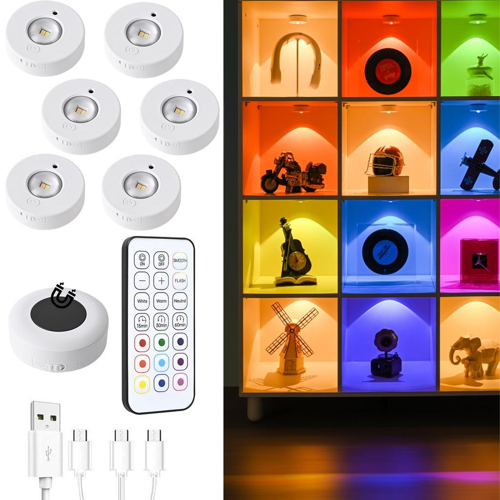 KEEBRIGHT Figure Light, Cabinet Light, Rechargeable, with IR Remote, 3 Color Temperature Modes (Daylight, Neutral White, Warm White), and 9 RGB