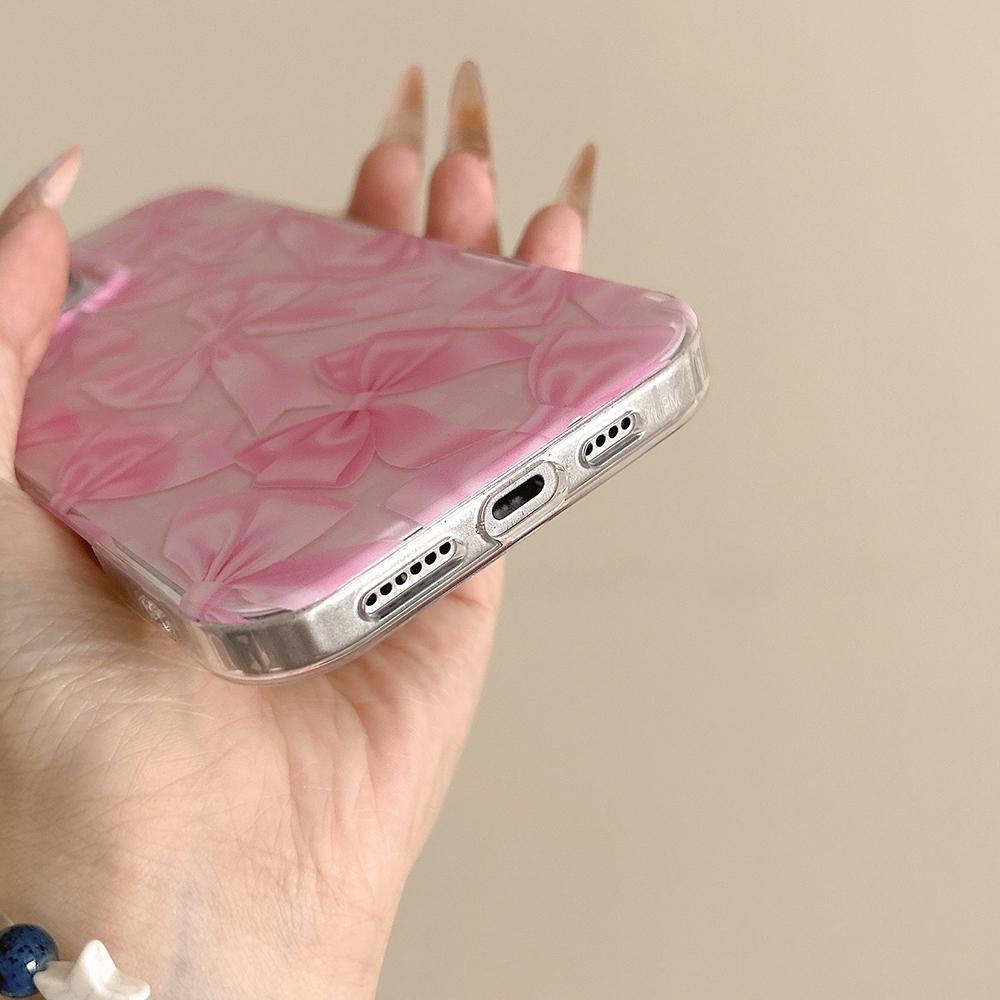 Милый Розовый Чехол-Бантик на Весь Экран для IPhone 13 15 14 16 Pro Max Ударопрочный Защитный Милый Чехол для Iphone 17 ProMax