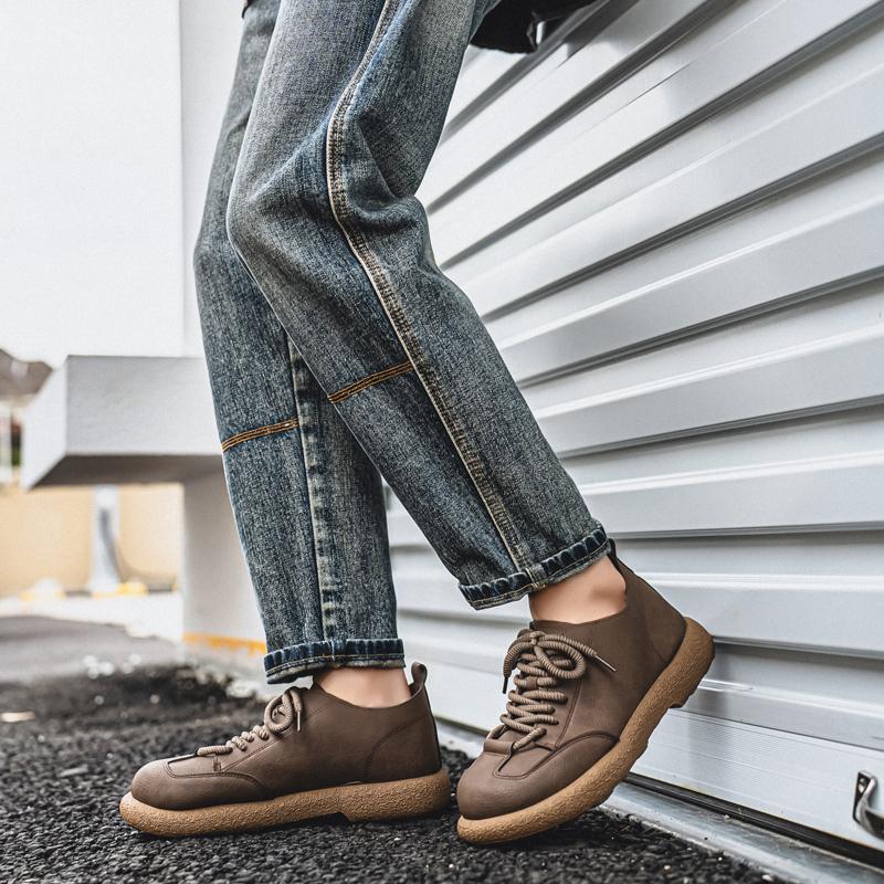 Мужские ботинки в стиле ретро, обувь, модная повседневная обувь для вождения, черные, хаки, обувь с широким носком, большие размеры