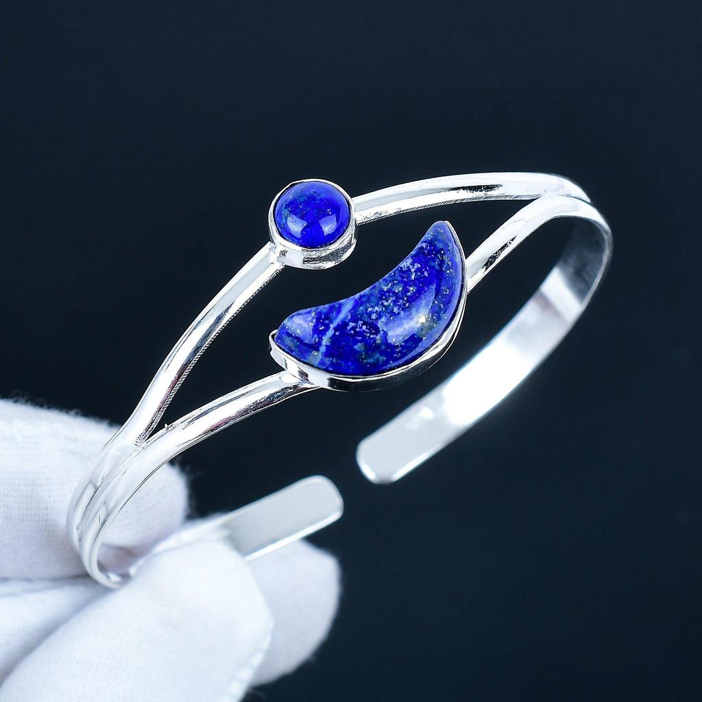 Натуральный Лазурит Драгоценный Камень Ручной Работы Манжета Браслет 925 Стерлинговое Серебро Манжета Браслет, Браслет с Лазуритом для Жены, Унисекс Браслет, Подарок для Вечеринки