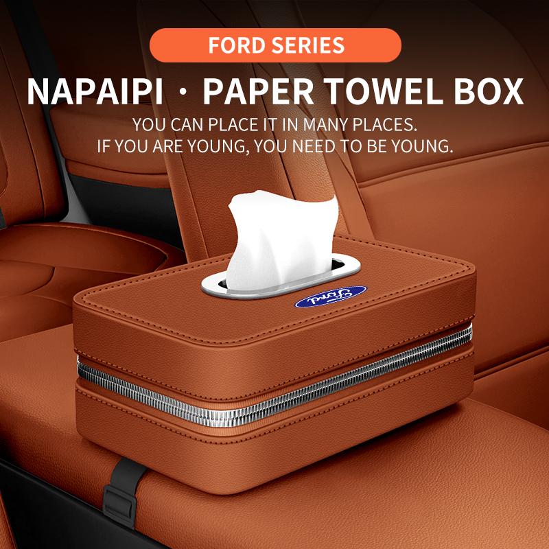 AAAMW1 For Ford Mondeo Focus Explorer Escape Kuga Everest Bronco F-150 Ranger Transit Car-Mounted Leather Tissue Paper Storage Box