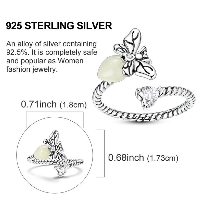 Original 925 Silver Ring Sparking Bee Eye Sun Moon Star Open Rings for Women Girls Jewelry Birthday Anniversary Engagement Gifts
