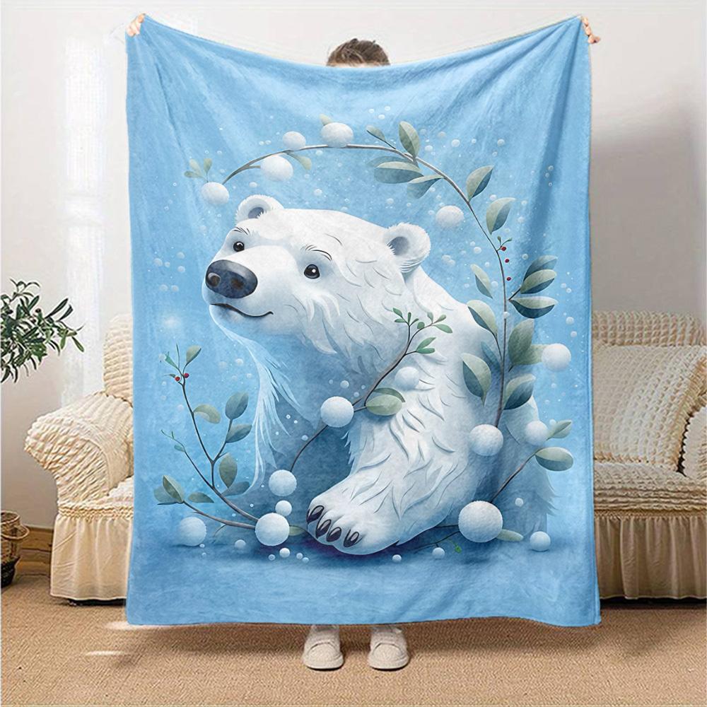 1pc Polar bear, Winter blanket Lightweight Flannel Throw for Sofa Bed Travel Camping Livingroom Office Couch Chair