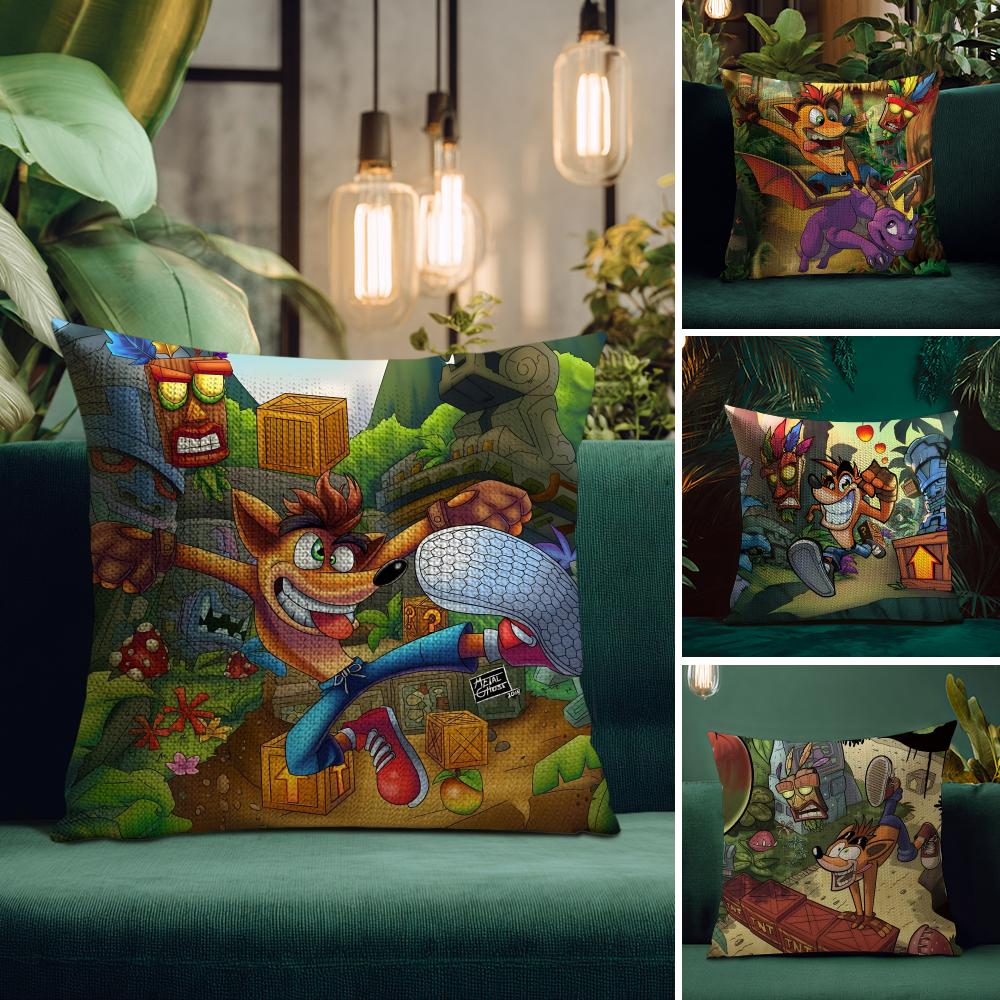 CCrash BandicootT Cartoon Cushion Cover Natural Linen Pillow Case DoubleSided Print Decorative Sofa Pillowcase Home Decor Gift