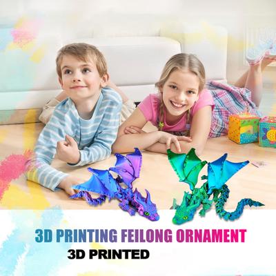 Напечатанный на 3D-принтере крылатый дракон, артикулированная игрушка-непоседа-дракон с рогами, модель дракона с гибкими суставами для украшения рабочего стола, снятия стресса