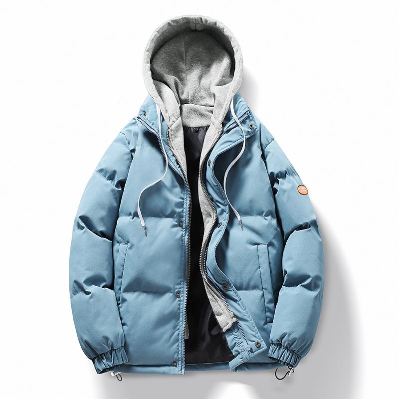 Winter Cotton-padded Men's Windproof Jacket Loose Bread Clothes Fake Two-piece Hooded Thickened Warm Down Cotton Clothes