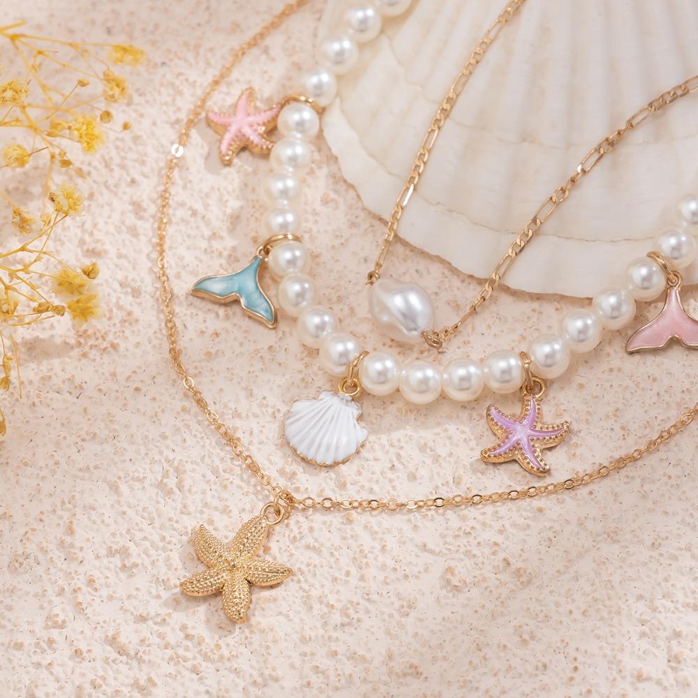 Conch Shell Multilayer Necklace Pearl Shell Clavicle Necklace Trendy Clavicle Chain Women Ladies