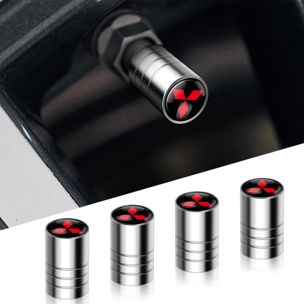 rvcr3 4Pcs Metal Car Wheel Tire Stem Valve Caps Auto Accessories For Mitsubishi 9 Ralliart X EX ASX L200 Colt Outlander Pajero Lancer