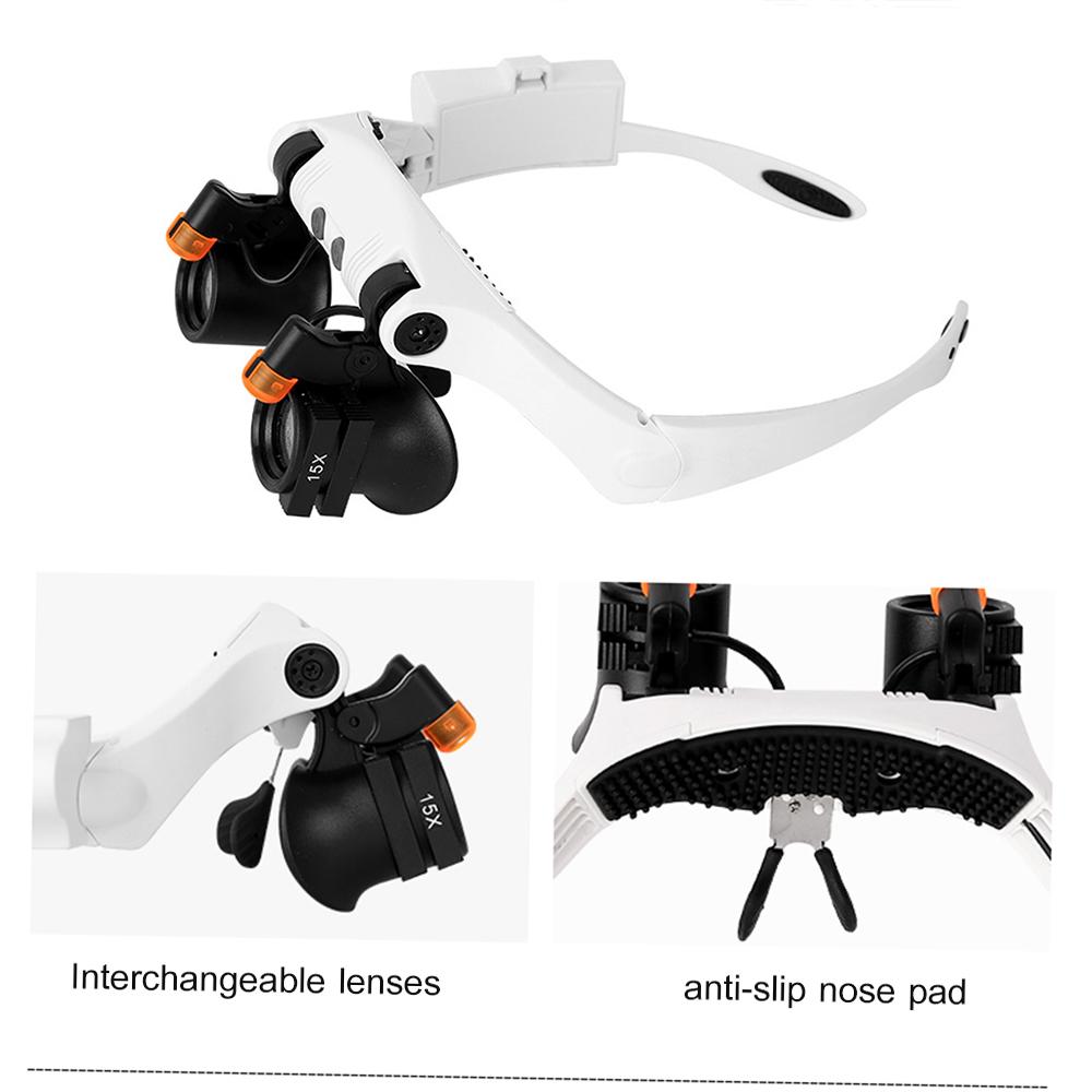 Headband Magnifier Eye Loupes Eyeglass Style Hands-Free Magnifying Multiple Magnifications with Warm and Cool LED Lights