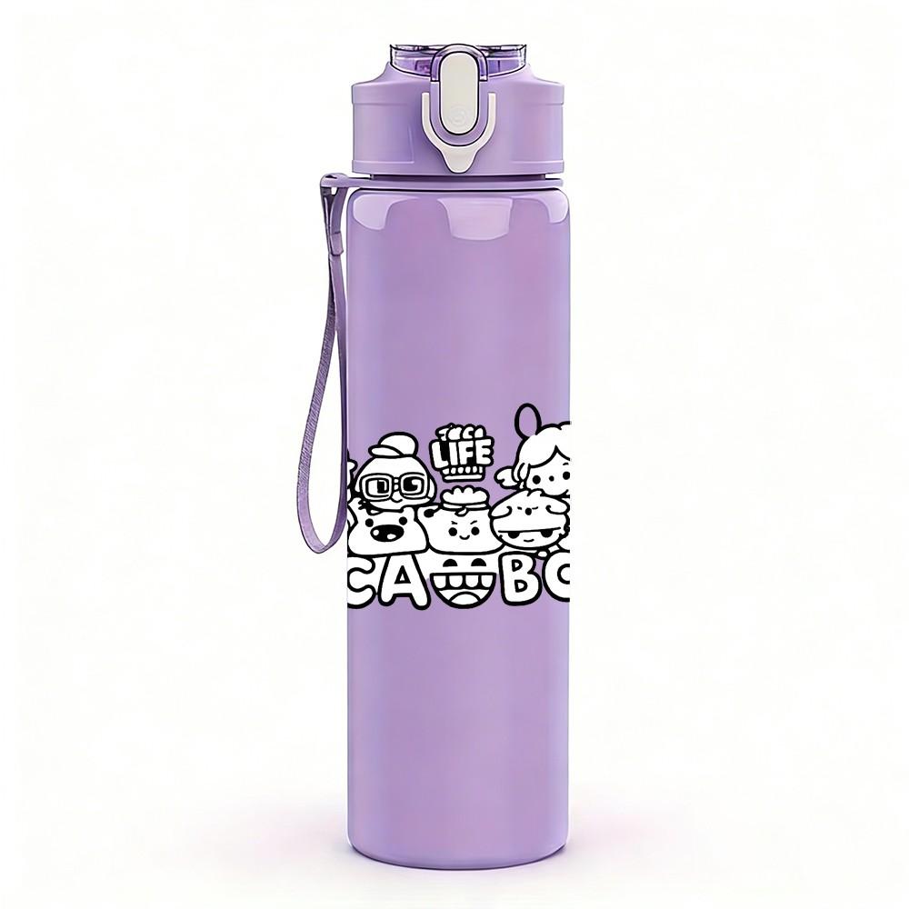1PC Cute Group Cartoon Character Print 750ml Color Plastic Sports Water Bottle Leakproof Flip Straw Lid Suitable for Sports Office Home Use