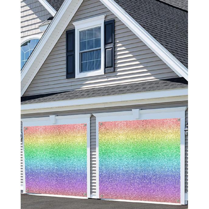 Colorful Rainbow Printed Garage Door Decorations Background (No Glitter) Party Photography Backdrop Kids Girl Princess Birthday Outdoor Banner Party