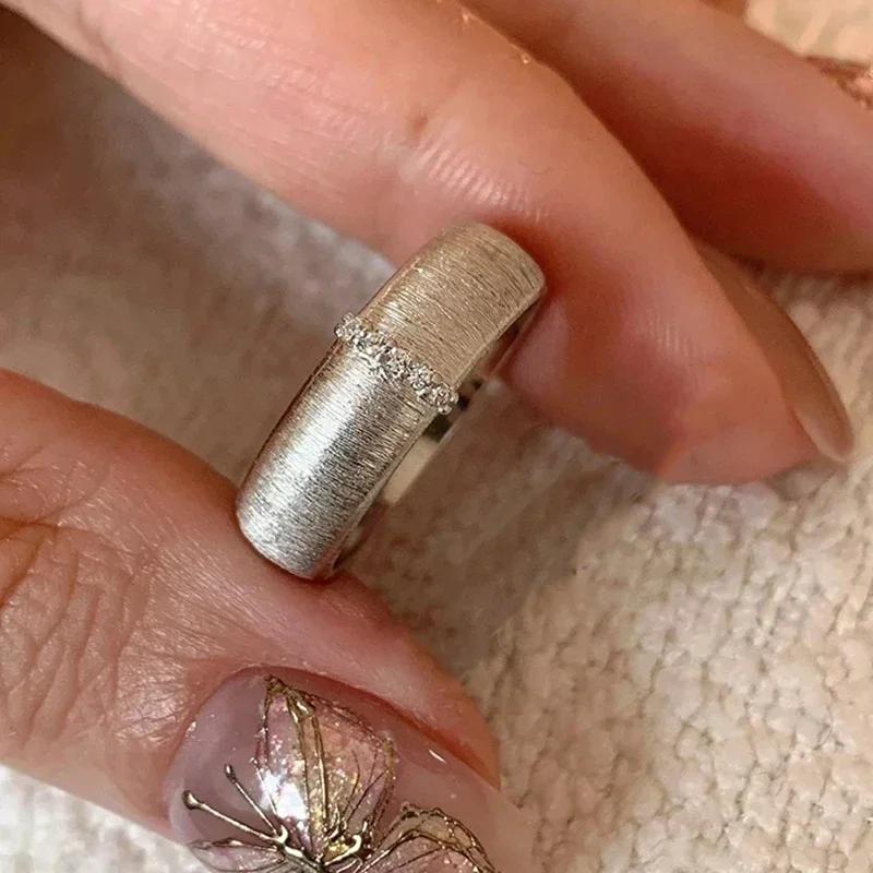 Gold Color Minimalist Zircon Scrub Ring for Women Couples French Elegant Vintage Classic Trendy Anniversary Jewelry Gift