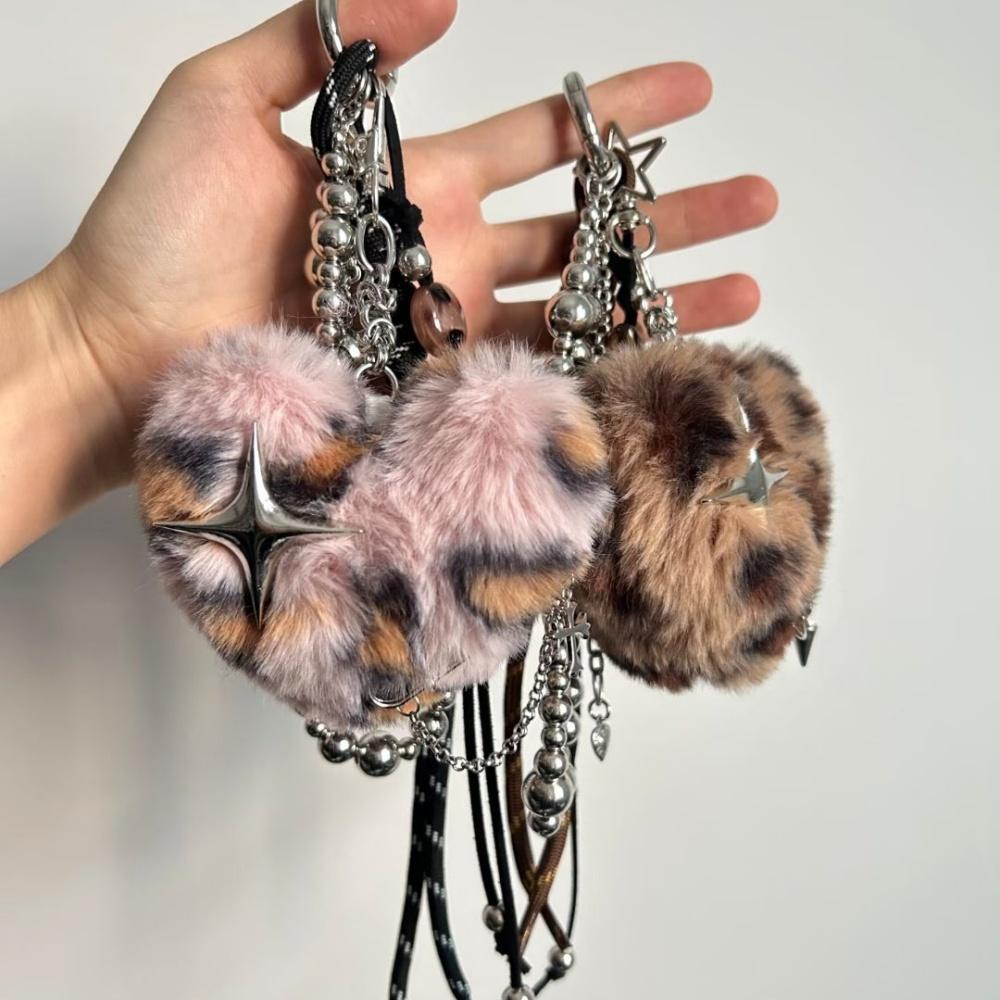 Gothic Spicy Girl Love Cross Rivet Plush Personalized Leopard Print Bag Pendant Valentine's Day Gift Decoration Bag Charm