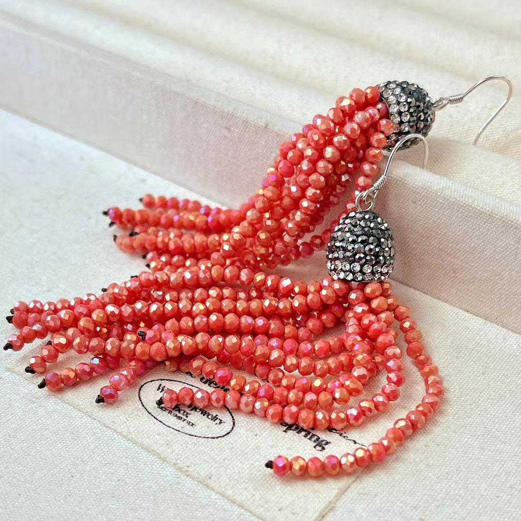 Серьги-кисточки из серебра 925 пробы, винтажные, высокое качество, арбузно-красные, с искусственными рубинами