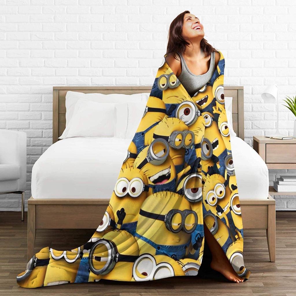 M-Minions Cute Cartoon Blanket Multi-size Warm Cozy Fluffy Throw Blankets for Sofa Couch and Bed