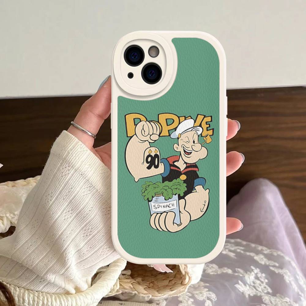 Мультяшная анимация P-PopeyeS Ретро Чехол для телефона Для IPhone 16 15 14 11 12 13 Pro Max Plus Задняя кожаная оболочка