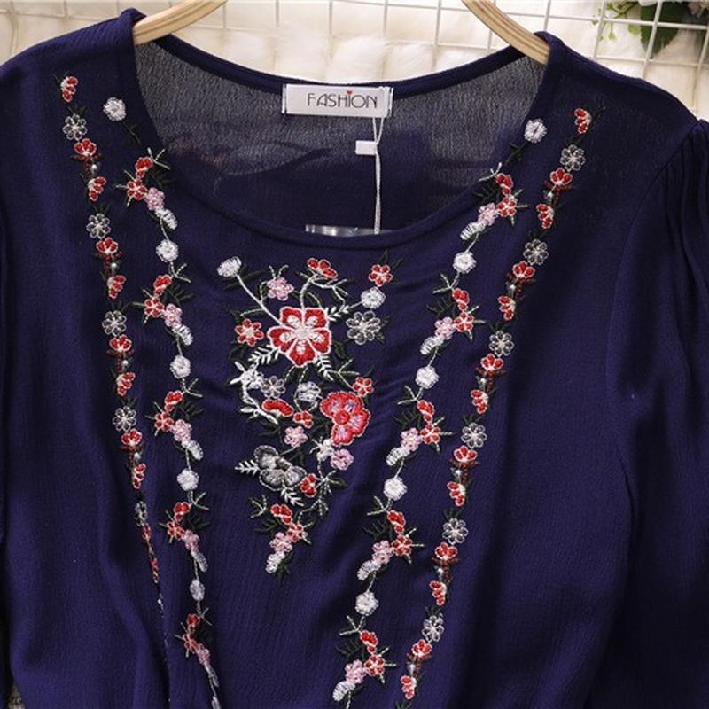 RUGOD 2022 рубашка с круглым вырезом в национальном стиле, женская дизайнерская свободная хлопково-льняная рубашка с вышивкой в ​​стиле ретро, ​​тонкий топ с оборками