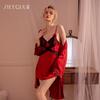 Brand Suspender Nightgown Female Sexy Spring Satin Chest Pad Deep V Lace-up Nightgown Loungewear Set