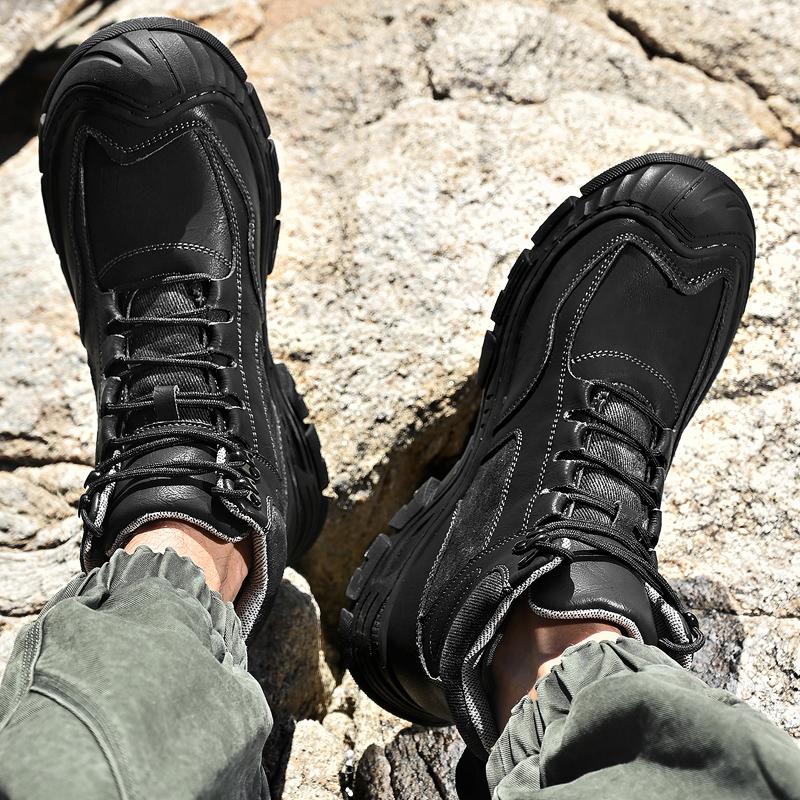 Men Lace-Up Mens Motocross Boots All-match Hiking Ankle Boots 2024 New Male Comfortable Sneakers Leather Fashion Walking Shoes