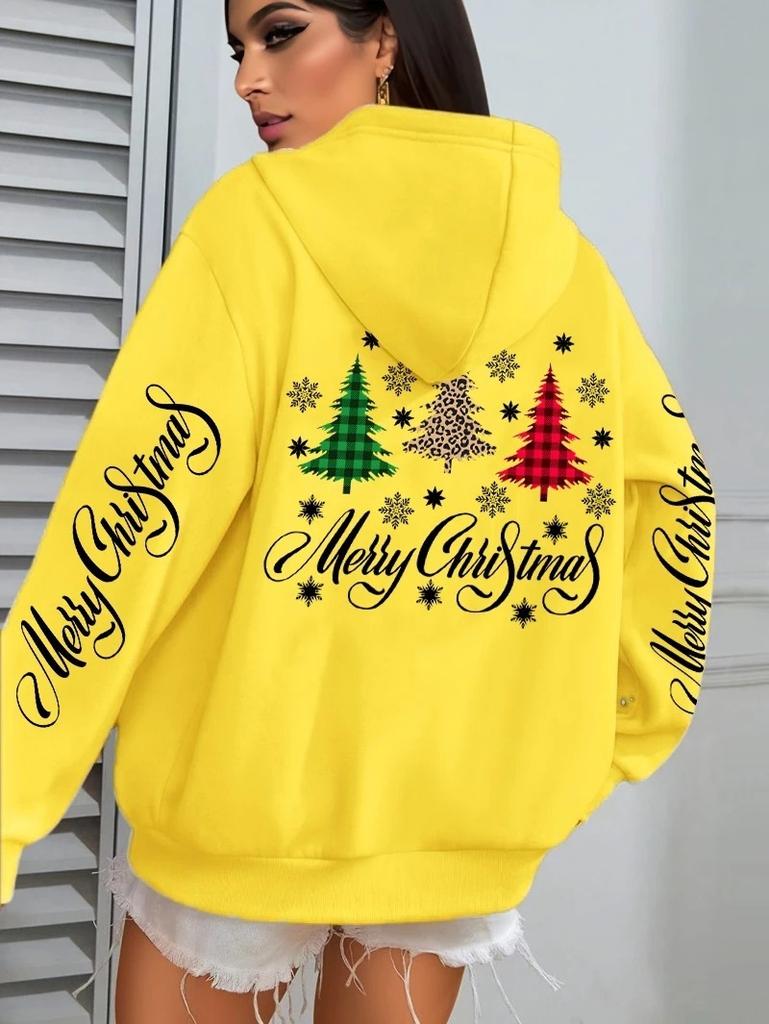 Merry Christmas Plaid Tree Print Hoodie Fall Hoodie Hip Hop Streetwear Sweater